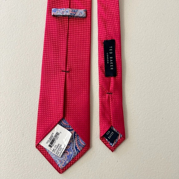 NWT TED BAKER LONDON Pinkish Red Gingham Check Tie Contrast Lining - Picture 3 of 8